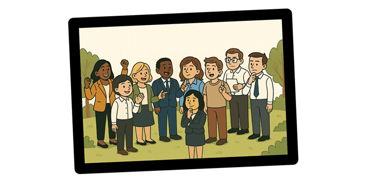 Picture of nine cartoon people representing all the profiles