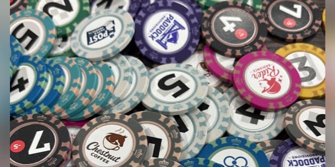 Poker chips used in the training Racing for Results